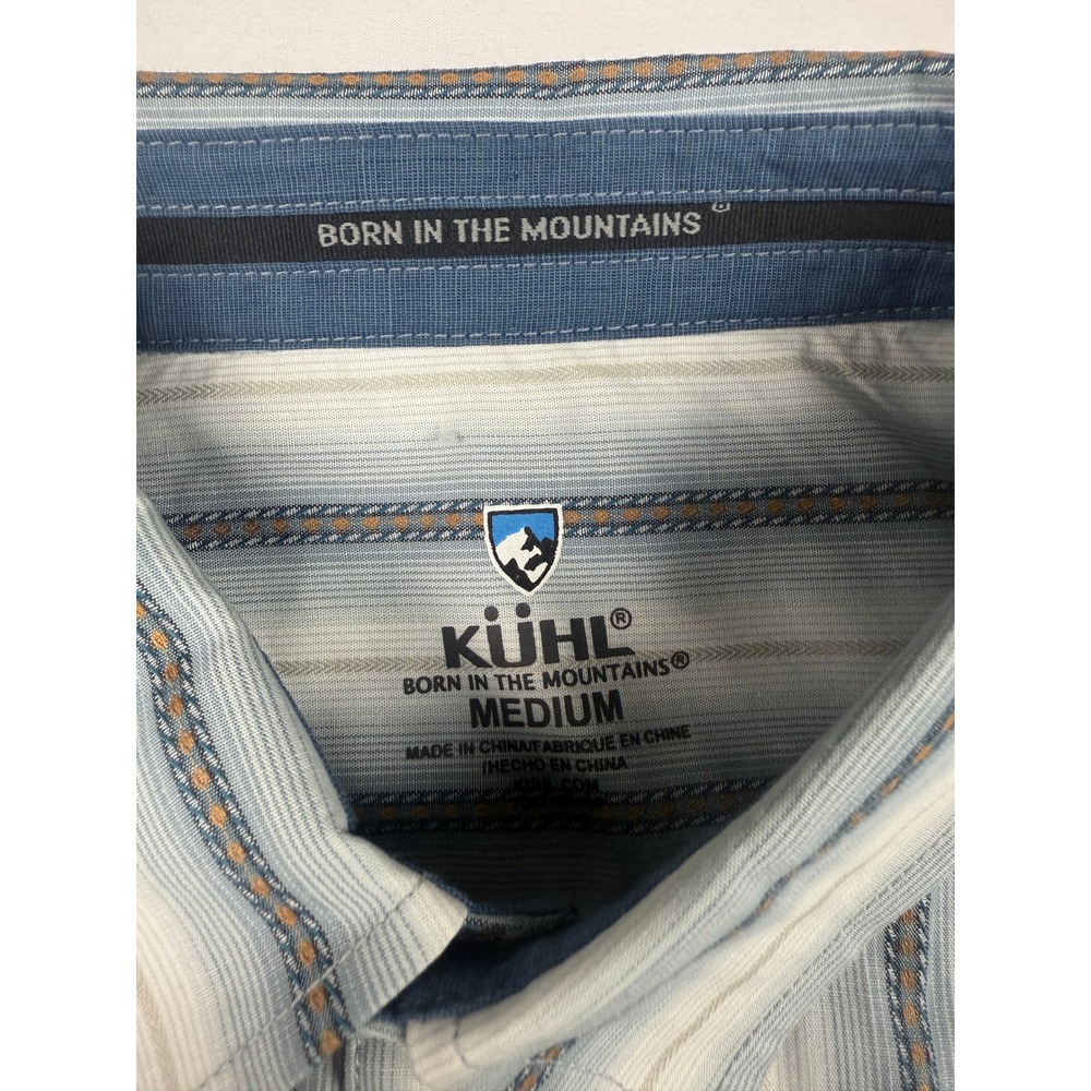 KUHL Button Down Shirt Medium Blue White Striped Short Sleeve Outdoor Casual - Picture 2 of 6
